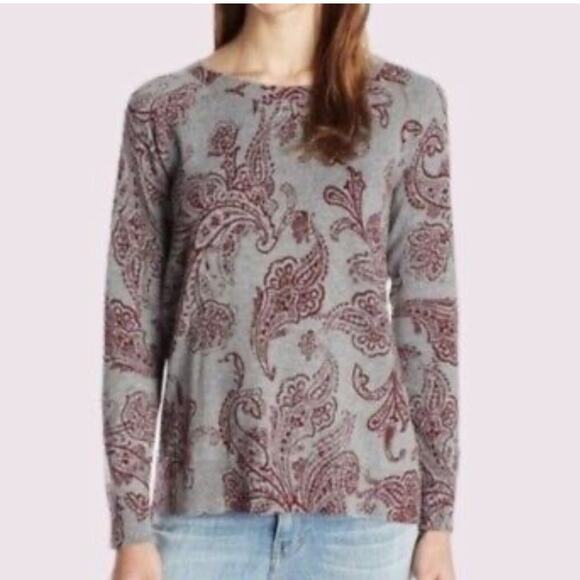 Lucky brand Paisley Print Gray and purple open back sweater Women's Top XS - Picture 1 of 7